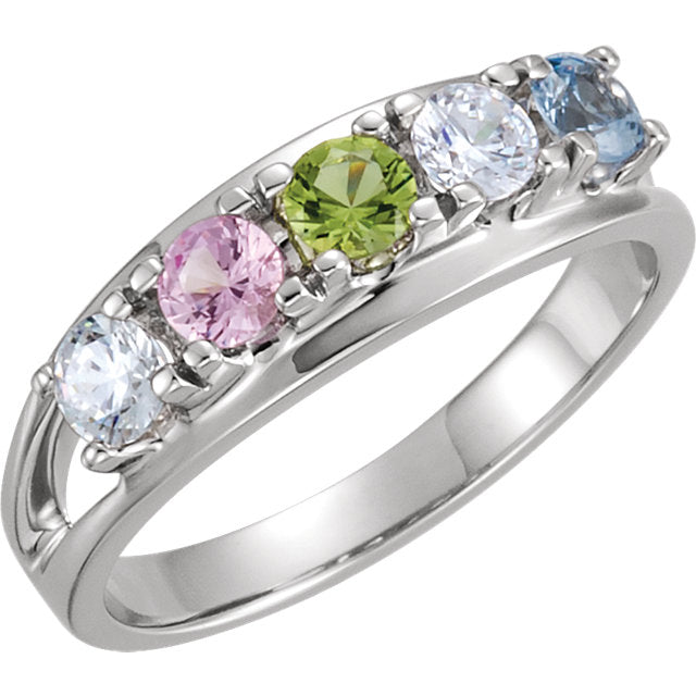 Five Birthstone Split Shank Mothers Ring* - MothersFamilyRings.com
