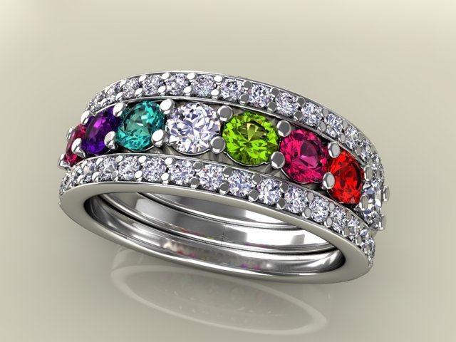 8 Birthstones Mothers Ring Flanked with Fine Diamond* Christopher Michael Design - MothersFamilyRings.com