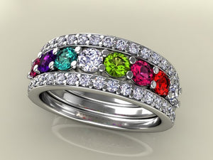 8 Birthstones Mothers Ring Flanked with Fine Diamond* Christopher Michael Design - MothersFamilyRings.com