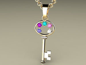 Key To My Heart Mother's Pendant with Five Birthstones*