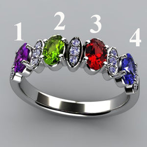 Christopher Michael Designed 4 Stone Oval Mothers Ring with Diamond* - MothersFamilyRings.com