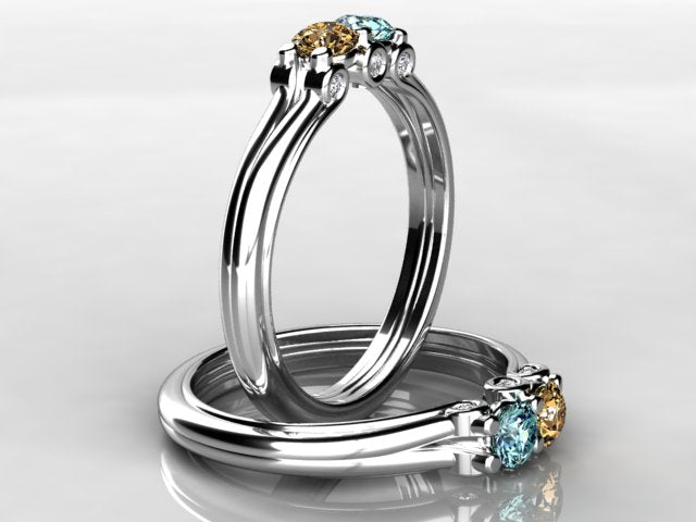 Larger 3.5 mm Two Birthstones Mothers Ring by Christopher Michael With Diamond Accent*