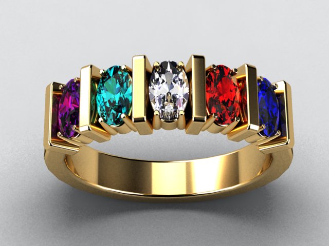 Exquisite Five Stone Oval Mothers Ring with Diamonds* Designed by Christopher Michael - MothersFamilyRings.com