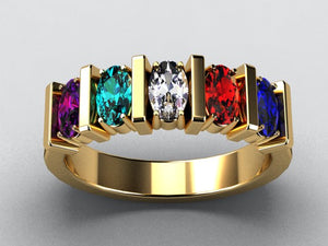 Exquisite Five Stone Oval Mothers Ring with Diamonds* Designed by Christopher Michael - MothersFamilyRings.com
