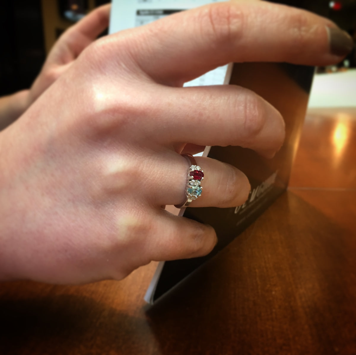 2 Stone Oval Birthstone Ring with Fine Diamonds Designed by Christopher Michael - MothersFamilyRings.com