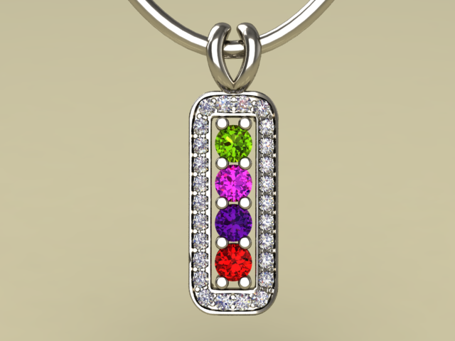 4 Birthstone Mothers Pendant with Diamonds Around by Christopher Michael* - MothersFamilyRings.com