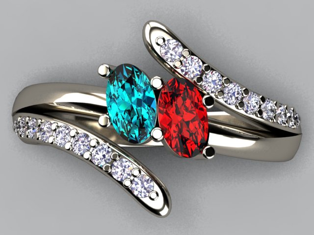 Two Oval Birthstone Mothers Ring with Fine Diamonds by Christoper Michael*
