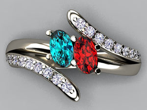 Two Oval Birthstone Mothers Ring with Fine Diamonds by Christoper Michael*