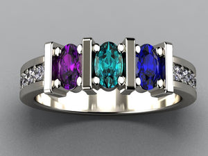 Exquisite Three Stone Oval Mothers Ring with Diamonds* Designed by Christopher Michael - MothersFamilyRings.com