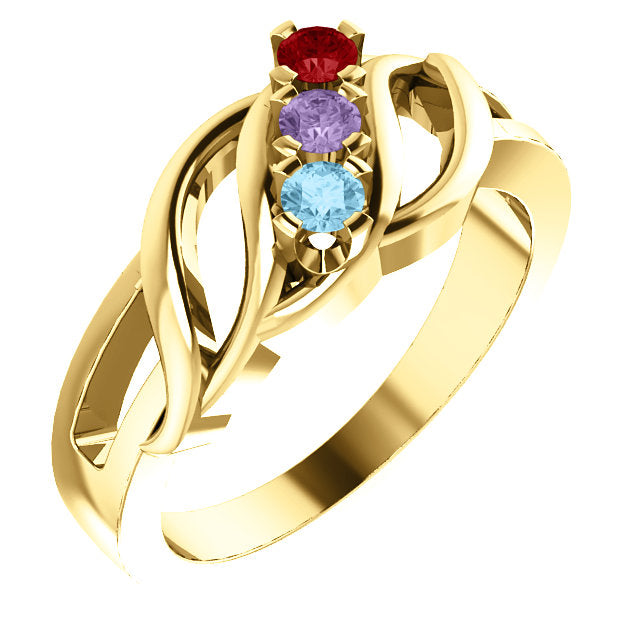 Wave Mothers Ring with Three Fine Natural Birthstones* - MothersFamilyRings.com