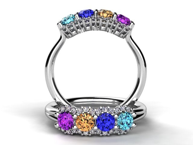 Mother's Ring With Fine Diamond and Four Natural Birthstones* designed by Christopher Michael
