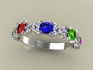 5 Birthstone Mothers Ring With .26 carats of Fine Diamonds by Christopher Michael* - MothersFamilyRings.com