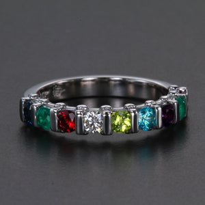 9 Stone Christopher Michael Design Mothers Ring 3mm With Heart Accent* - MothersFamilyRings.com