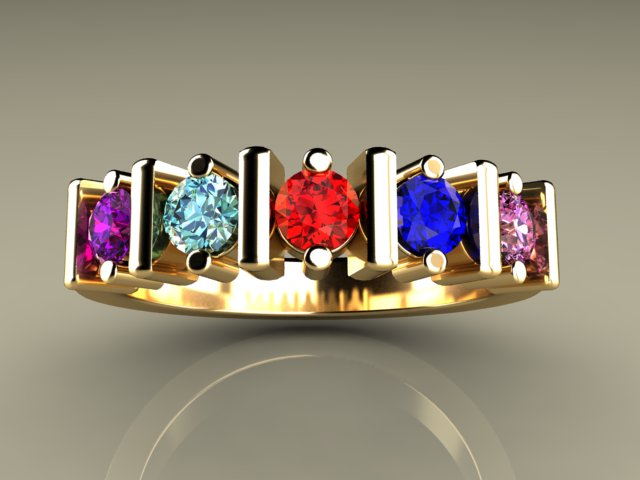 Original Christopher Michael Designed Five Birthstone Mothers Ring With Fine Cut Diamonds*