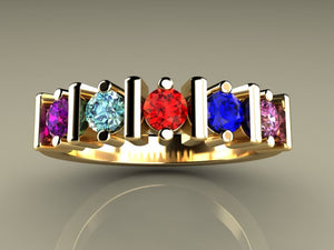 Original Christopher Michael Designed Five Birthstone Mothers Ring With Fine Cut Diamonds*