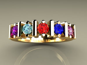 Original Christopher Michael Designed Five Birthstone Mothers Ring With Fine Cut Diamonds*