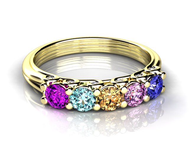 Larger 3.5 mm Five Birthstones Mothers Ring by Christopher Michael With Diamond Accent*