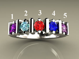 Original Christopher Michael Designed Five Birthstone Mothers Ring With Fine Cut Diamonds*