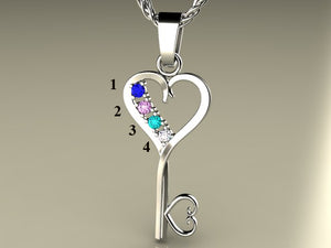 Four Birthstone Key To Hearts Mothers Pendant* Christopher Michael Design