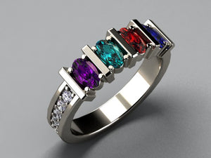 Exquisite Four Stone Oval Mothers Ring with Diamonds* Designed by Christopher Michael - MothersFamilyRings.com