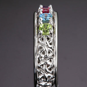 Christopher Michael designed Celtic Style Mothers Ring With Five 3mm Natural Birthstones* - MothersFamilyRings.com