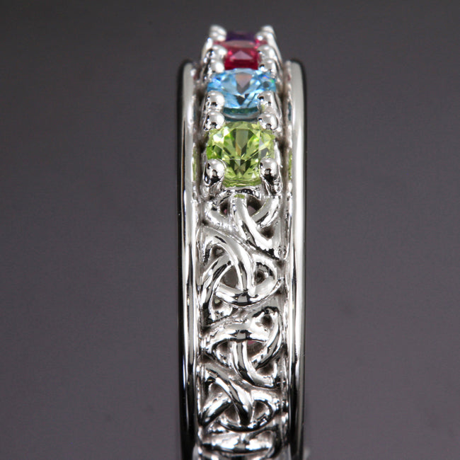 Christopher Michael designed Celtic Style Mothers Ring With Four 3mm Natural Birthstones*