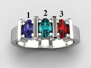 Three Stone Oval Mothers Ring with Bars* designed by Christopher Michael - MothersFamilyRings.com