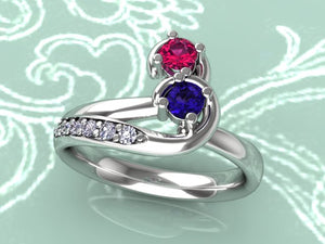 Curled Two Birthstone Mother Ring with Diamond* Christopher Michael Design - MothersFamilyRings.com