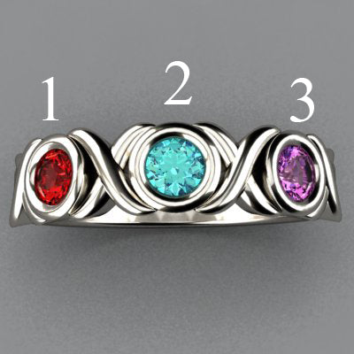 3 Stone Bezeled Hugs and Kisses Mothers Ring* Designed by Christopher Michael - MothersFamilyRings.com