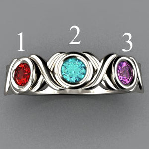 3 Stone Bezeled Hugs and Kisses Mothers Ring* Designed by Christopher Michael - MothersFamilyRings.com