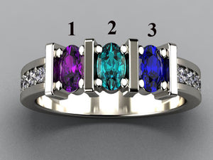 Exquisite Three Stone Oval Mothers Ring with Diamonds* Designed by Christopher Michael - MothersFamilyRings.com