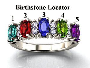5 Stone Oval Birthstone Ring with Fine Diamonds Designed by Christopher Michael - MothersFamilyRings.com