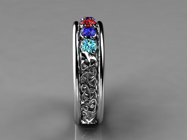 Christopher Michael designed Celtic Style Mothers Ring With Five 3mm Natural Birthstones* - MothersFamilyRings.com