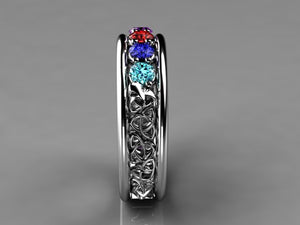 Christopher Michael designed Celtic Style Mothers Ring With Five 3mm Natural Birthstones* - MothersFamilyRings.com