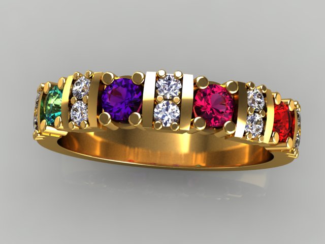4 Birthstone Christopher Michael Designed Mothers Ring with Fine Diamonds* - MothersFamilyRings.com
