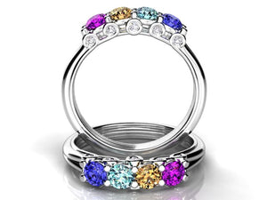Larger 3.5 mm Four Birthstones Mothers Ring by Christopher Michael With Diamond Accent*