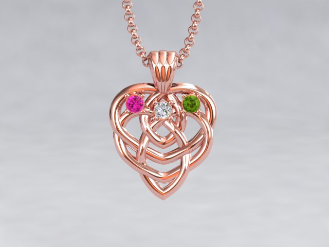 Celtic Mothers Birthstone Pendant 3 Stone with larger 3mm birthstones*