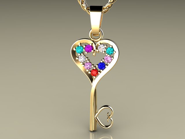 Nine Birthstone Key To Hearts Mothers Pendant* Christopher Michael Design