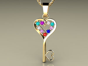 Nine Birthstone Key To Hearts Mothers Pendant* Christopher Michael Design