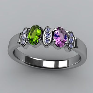 Christopher Michael Designed 2 Stone Oval Mothers Ring with Diamond* - MothersFamilyRings.com