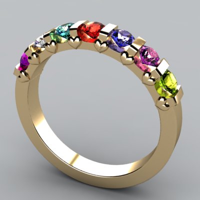 7 Stone Christopher Michael Design Mothers Ring 3mm With Heart Accent* - MothersFamilyRings.com