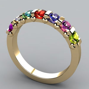 7 Stone Christopher Michael Design Mothers Ring 3mm With Heart Accent* - MothersFamilyRings.com