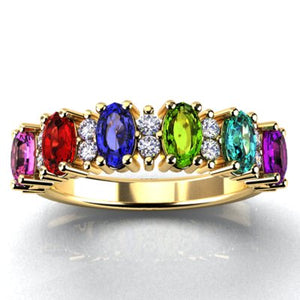 6 Stone Oval Birthstone Ring with Fine Diamonds Designed by Christopher Michael - MothersFamilyRings.com
