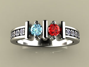 Original Christopher Michael Designed Two Birthstone Mothers Ring With Fine Cut Diamonds*