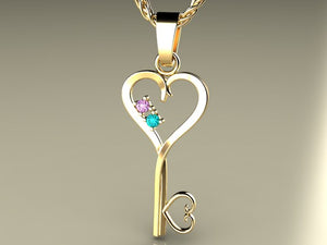 Two Birthstone Key To Hearts Mothers Pendant* Christopher Michael Design