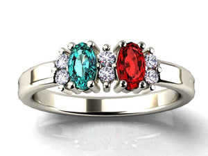 2 Stone Oval Birthstone Ring with Fine Diamonds Designed by Christopher Michael - MothersFamilyRings.com