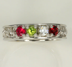 Christopher Michael designed Celtic Style Mothers Ring With Four 3mm Natural Birthstones*