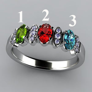Christopher Michael Designed 3 Stone Oval Mothers Ring with Diamond* - MothersFamilyRings.com