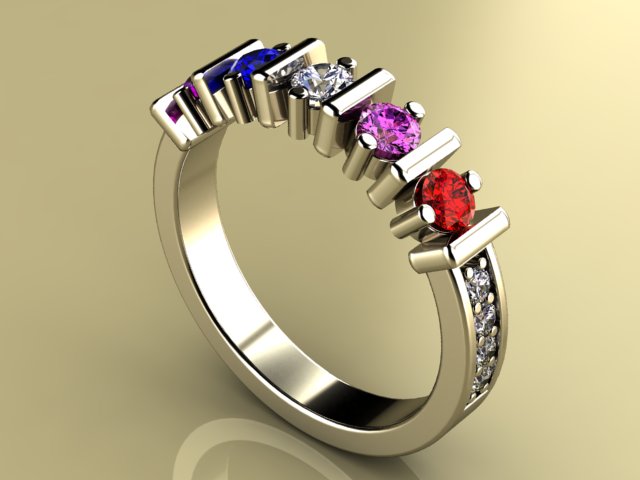 Original Christopher Michael Designed Five Birthstone Mothers Ring With Fine Cut Diamonds*