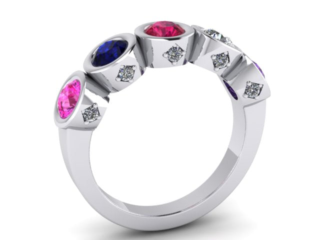 Christopher Michael Design with 5 Bezel Set Gemstones and Diamonds
